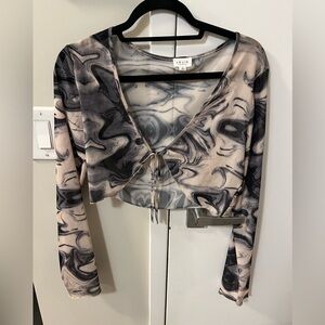 Sheer Marble Tie Crop Long Sleeve